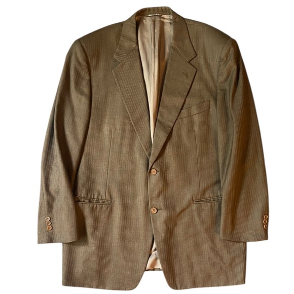 VINTAGE 90s CANALI LORO PIANA Men Blazer 110’s 56R Wool Brown Italy PINSTRIPES - Picture 1 of 12
